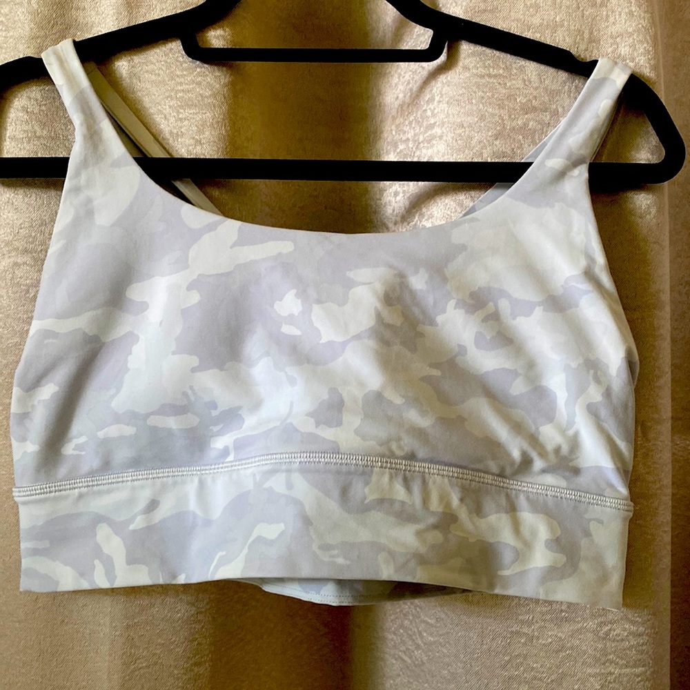 White/light grey camo Lulu sports bra